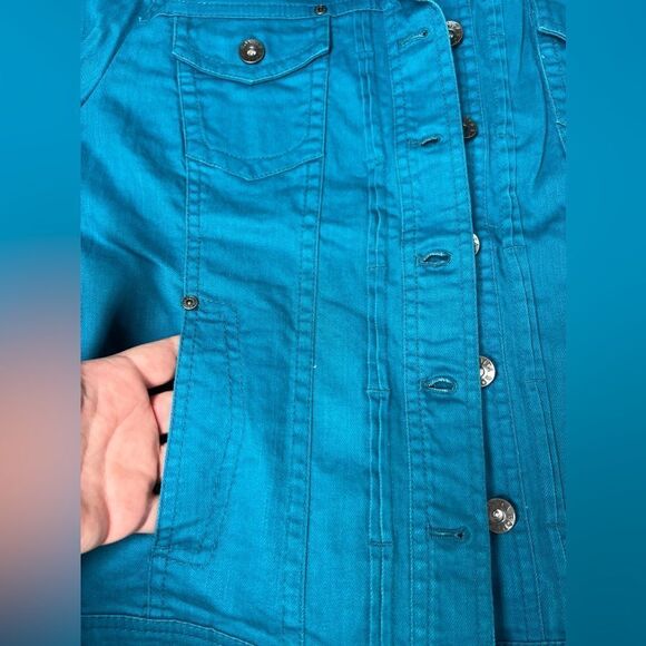 Women's Bonita Solid Teal Pockets Button Up Long Sleeve Jacket Size 44EU/12 US - Picture 11 of 15